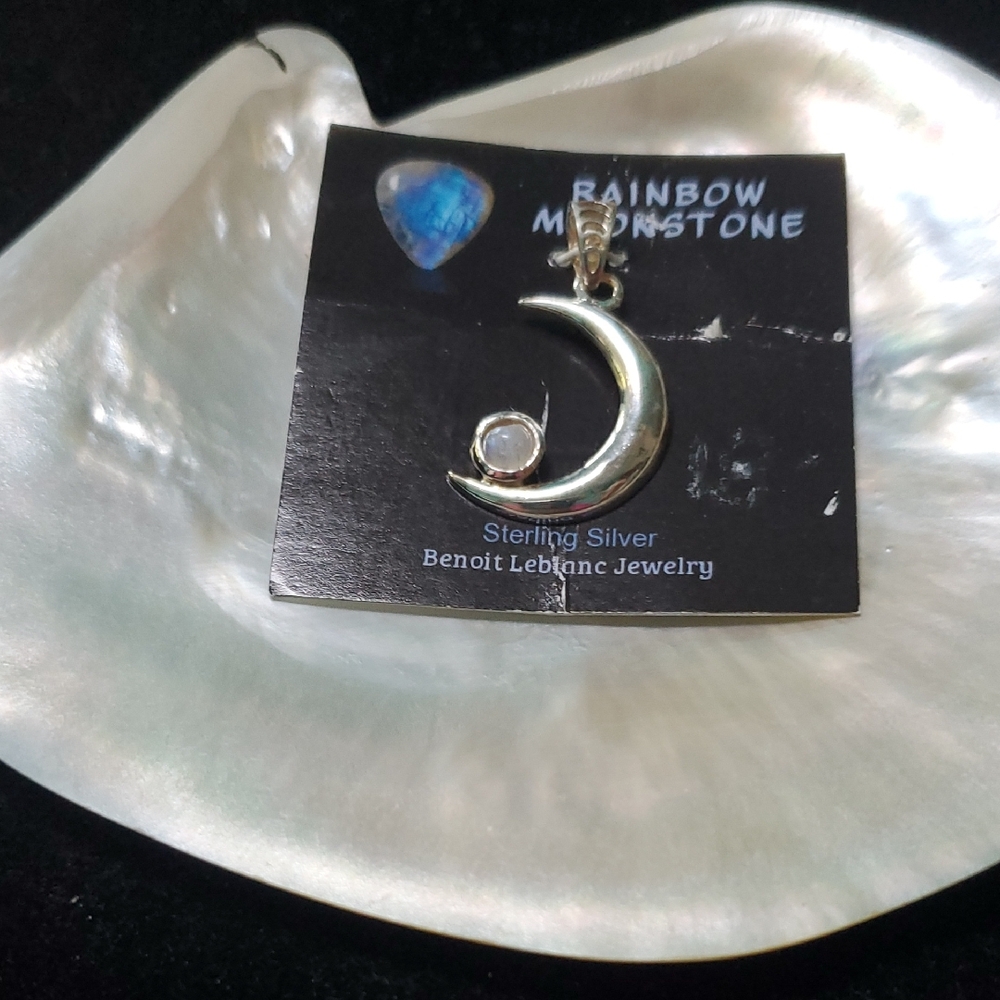 Benoit Leblanc Silver Rainbow Moonstone Crescent Moon Pendant